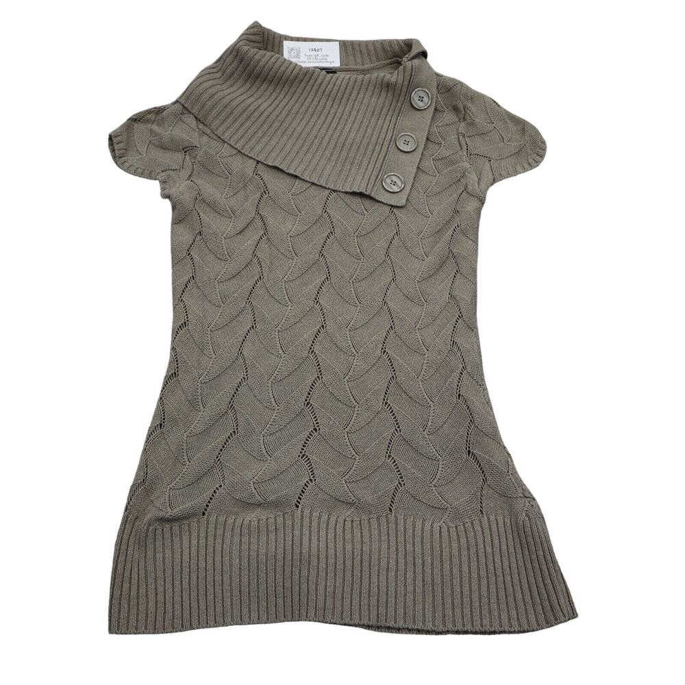 New Directions Sweater Women S Brown Pull Over Cable Knit Short Sleeve Mock Neck